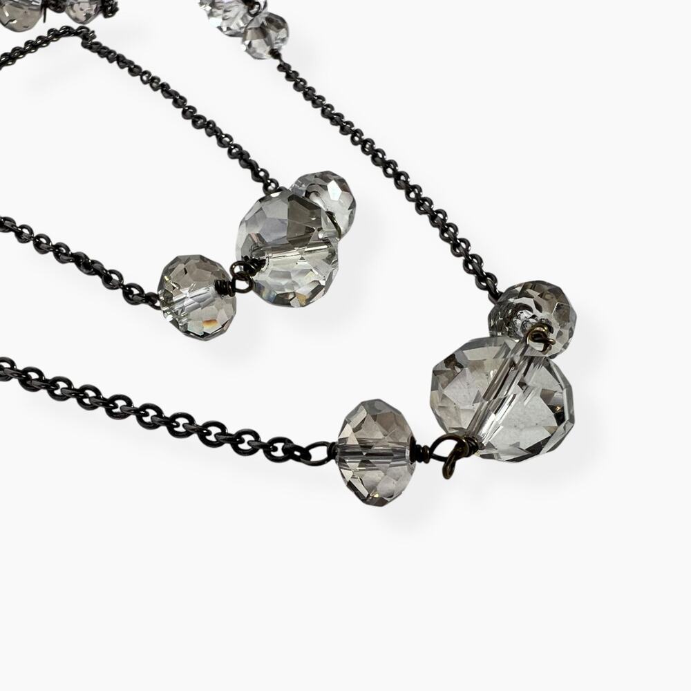 Beaded Necklace Faceted Retro Smokey Gray Double Strand Classic Chic Minimalist